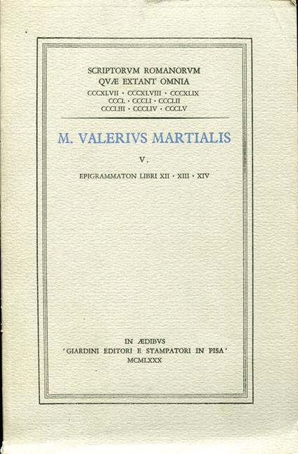 V. Epigrammation libri XII - XIII - XIV - copertina