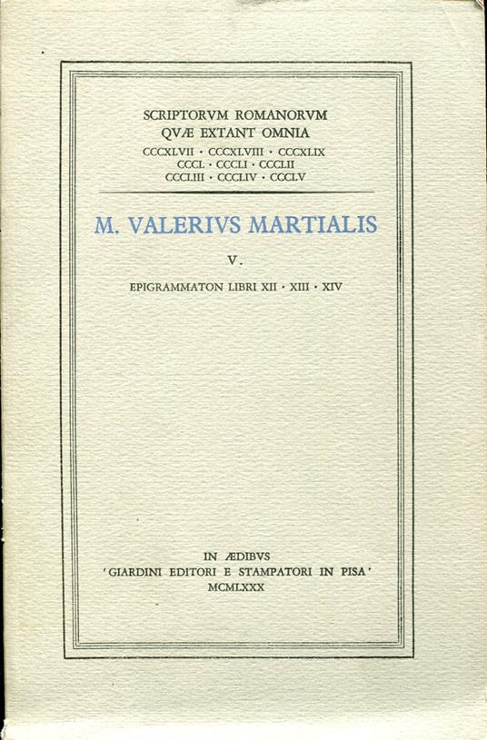 V. Epigrammation libri XII - XIII - XIV - copertina