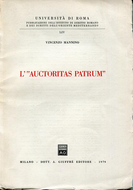 L' auctoritas patrum - Vincenzo Mannino - copertina