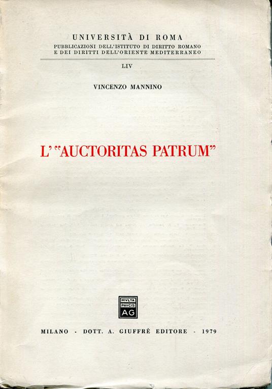 L' auctoritas patrum - Vincenzo Mannino - copertina