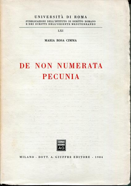 De non numerata pecunia - copertina