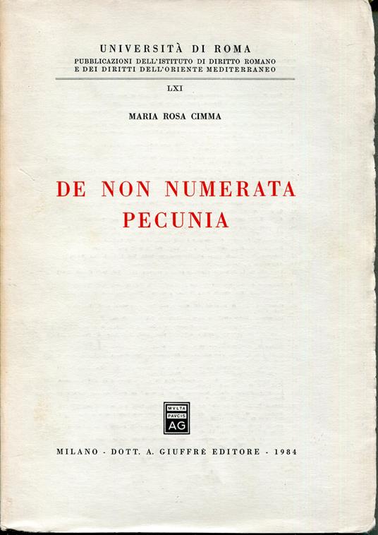 De non numerata pecunia - copertina