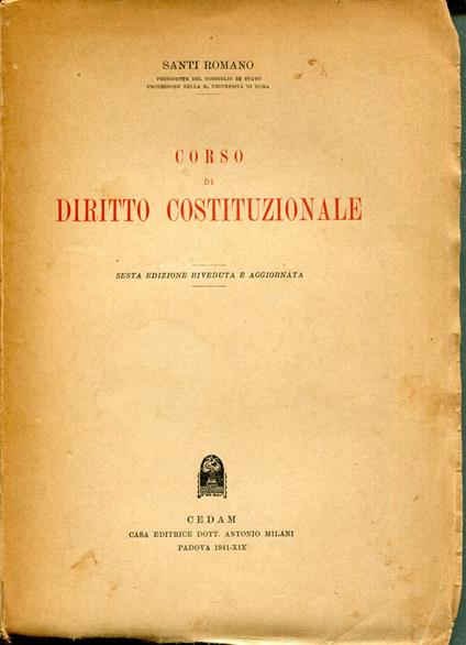 Corso di diritto costituzionale. 6. edizione riveduta e aggiornata - Santi Romano - copertina