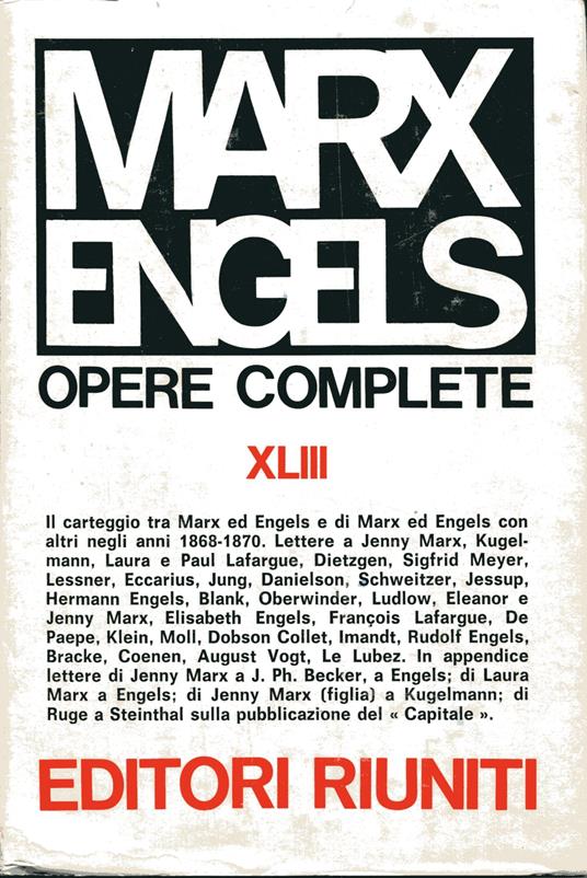 Opere Complete XLIII. Lettere anni 1868-1870 - Friedrich Engels - copertina