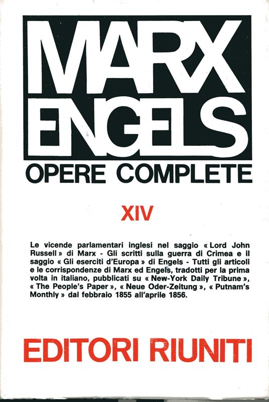 Opere Complete XIV. Febbraio 1855 - aprile 1856 - Friedrich Engels - copertina