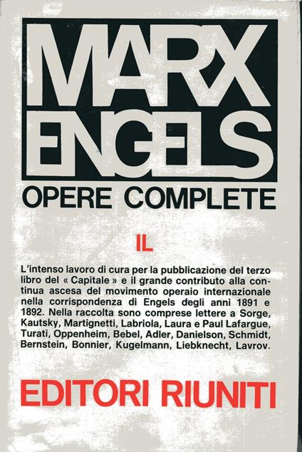 Opere Complete IL. Lettere gennaio 1891- dicembre 1892 - Friedrich Engels - copertina