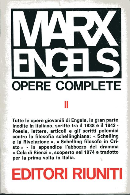 Opere Complete II Fredrich Engels 1838 - 1842 - Friedrich Engels - copertina