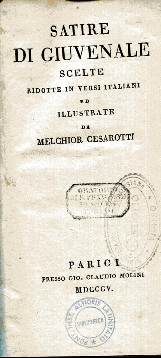 Satire di Giuvenale scelte ridotte in versi italiani ed illustrate da Melchior Cesarotti - copertina