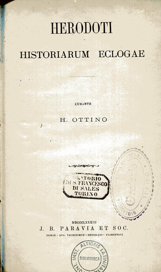 Herodoti Historiarum eclogae curante H. Ottino - Erodoto - copertina