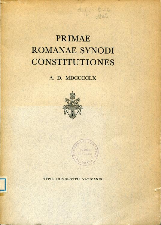 Primae Romanae synodi constitutiones a.D. 1960 - copertina