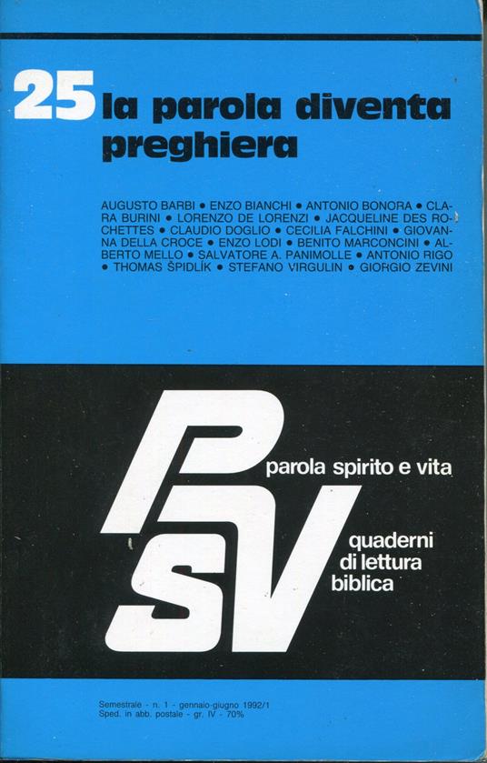 Parola spirito e vita. Quaderni di lettura biblica. Volume 25: la parola diventa preghiera - copertina