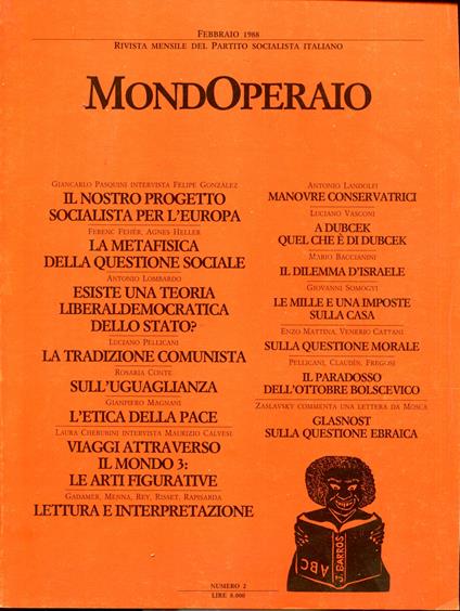 Mondoperaio. Rivista mensile del Partito Socialista Italiano, n. 2, anno 1988 febbraio - copertina