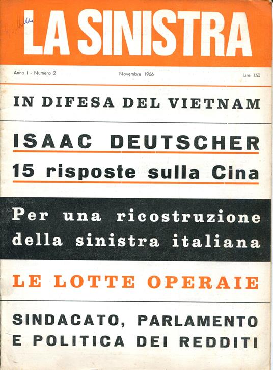 La sinistra. Direttore Lucio Coletti. Anno I, n. 2. Novembre 1966 - copertina