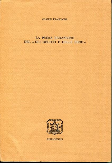 La prima redazione del 'Dei delitti e delle pene' - copertina