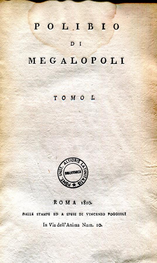 Polibio di Megalopoli. Tomo 1 -5 - Polibio - copertina
