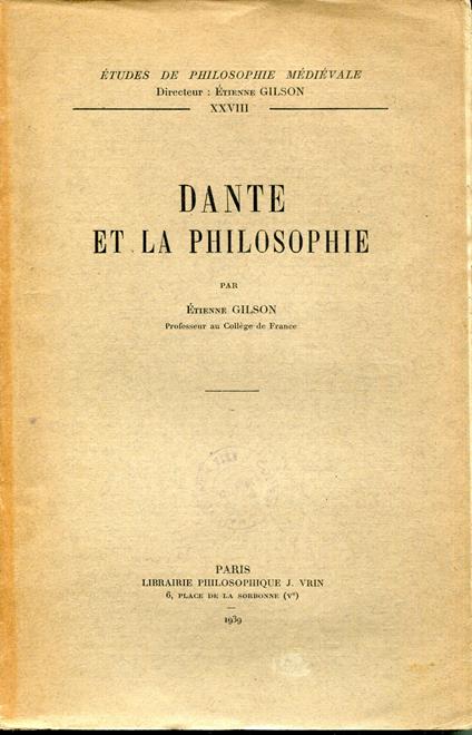 Dante et la philosophie - Étienne Gilson - copertina