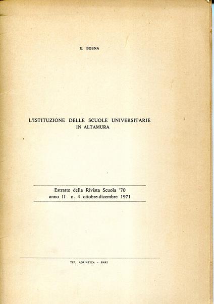 L' istituzione delle scuole universitarie in Altamura - copertina