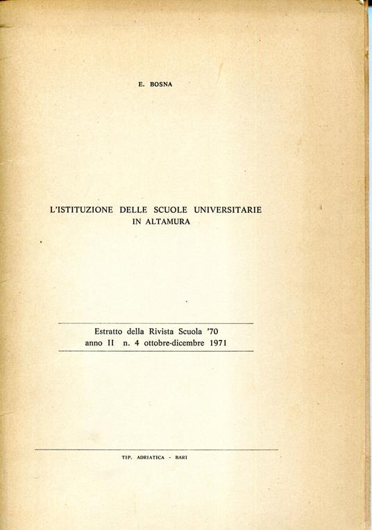 L' istituzione delle scuole universitarie in Altamura - copertina