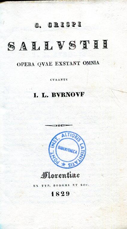C. Crispi Sallustii Opera quae exstant omnia curante I. L. Burnou - C. Crispo Sallustio - copertina