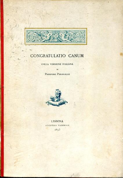 CONGRATULATIO CANUM colla versione italiana di Prospero Peragallo - copertina