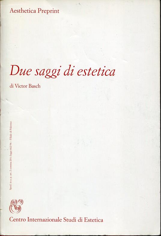 Due saggi di estetica - copertina