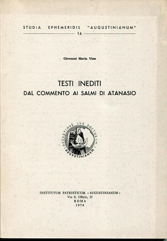 Testi inediti dal commento ai salmi di Atanasio - copertina