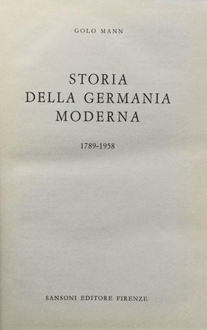 Storia della Germania moderna 1789 - 1958 - Golo Mann - copertina