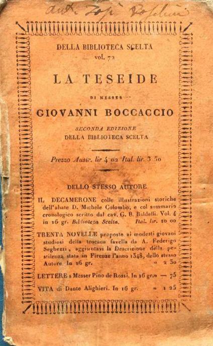 Le Teseide - Giovanni Boccaccio - copertina