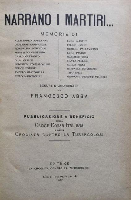 Narrano i martiri. Memorie scelte e coordinate - Francesco Abba - copertina