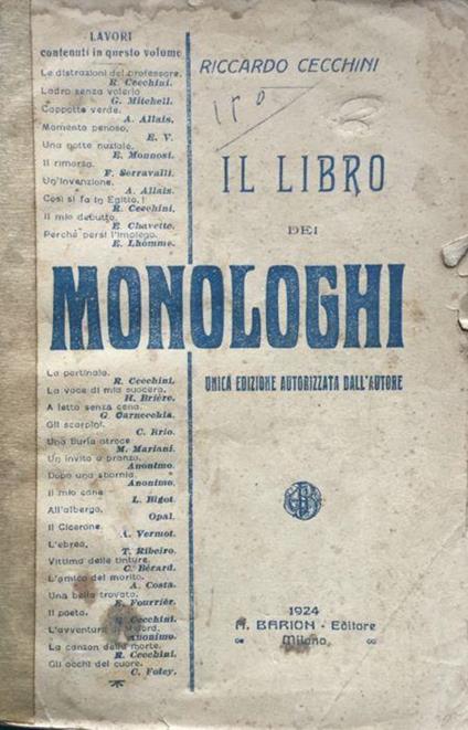 Il libro dei monologhi - Riccardo Cecchini - copertina