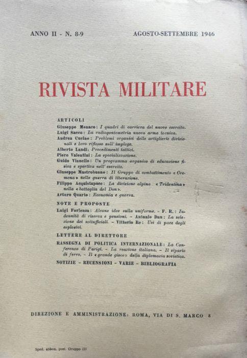 Rivista Militare Anno II n. 8 - 9 agosto - settembre 1946 - copertina