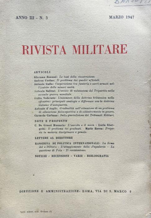 Rivista Militare Anno III n. 3 Marzo 1947 - copertina