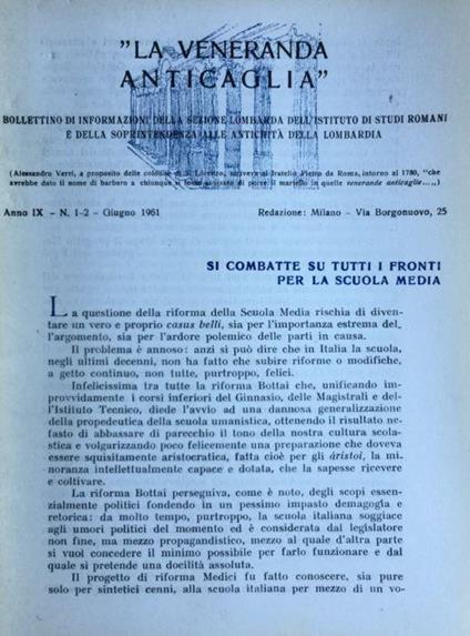 La veneranda anticaglia. 1961 n. 1-2 - copertina