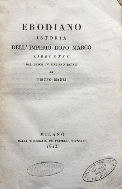 Istoria dell'Imperio dopo Marco - Erodiano - copertina