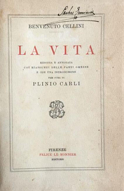La vita - Benvenuto Cellini - copertina