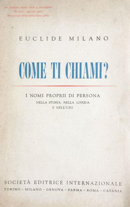 Come ti chiami? - Euclide Milano - copertina