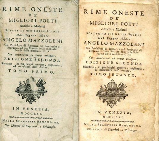 Rime oneste de' migliori poeti antichi e moderni - Angelo Mazzoleni - copertina