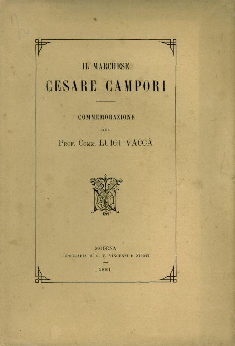 Il marchese Cesare Campori (commemorazione) - Luigi Vaccà - copertina