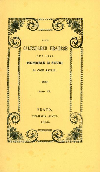 Pel Calendario Pratese Memorie e Studi di cose patrie - copertina
