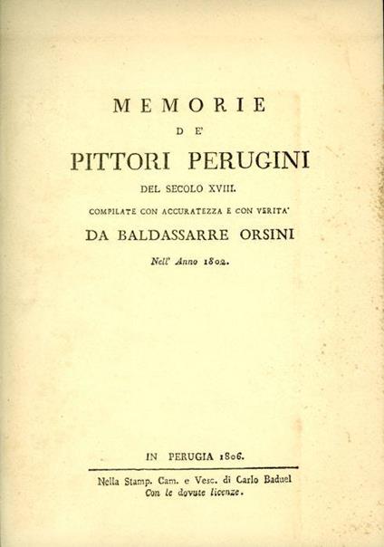 Memorie de' pittori perugini del secolo XVIII - Baldassarre Orsini - copertina