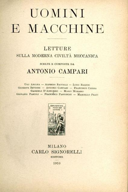 Uomini e macchine. Letture sulla moderna civiltà meccanica - Antonio Campari - copertina