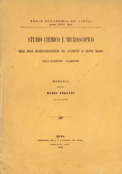 Studio chimico e microscopico delle rocce – Appennino parmense - Mario Ferrari - copertina