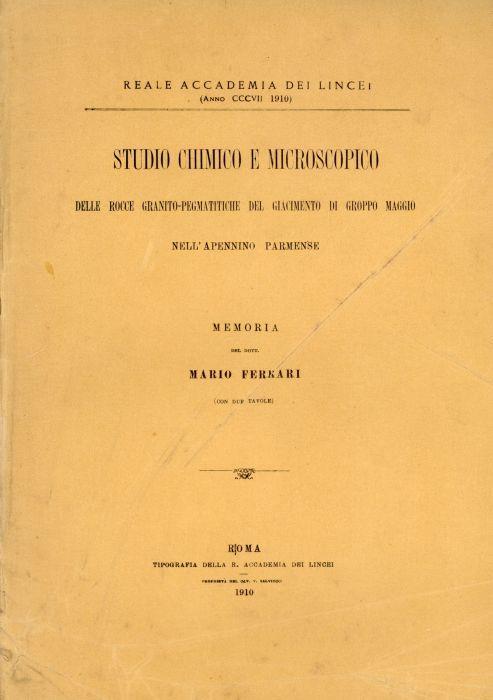 Studio chimico e microscopico delle rocce – Appennino parmense - Mario Ferrari - copertina