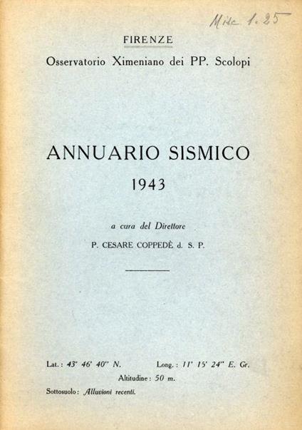 Annuario Sismico 1943 - Cesare Coppedè - copertina