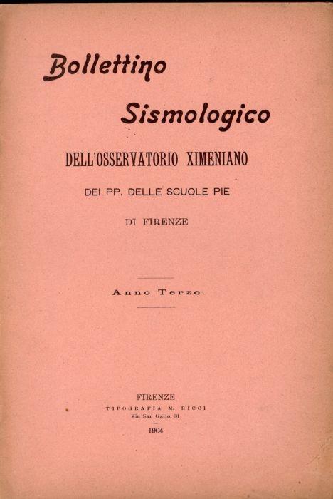 Bollettino sismologico dell'osservatorio Ximeniano dei PP. Delle Scuole Pie 1904 - copertina