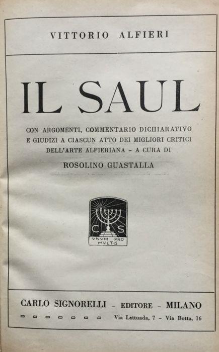 Il Saul - Vittorio Alfieri - copertina