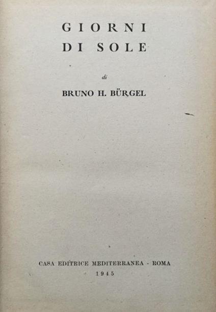 Giorni di sole - Bruno H. Bürgel - copertina