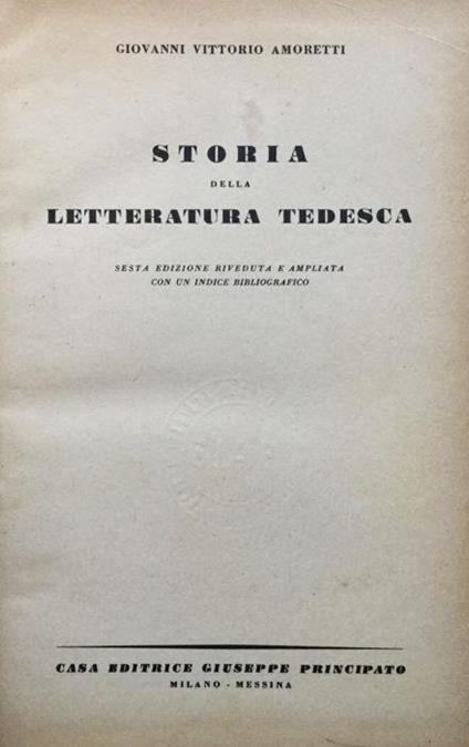 Storia della letteratura tedesca - Giovanni Vittorio Amoretti - copertina
