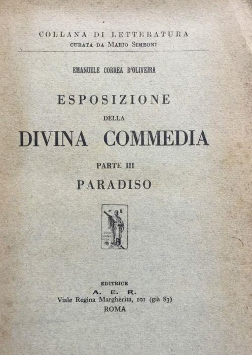 Esposizione della Divina Commedia. Parte Terza, Paradiso - Emanuele Correa D'Oliveira - copertina
