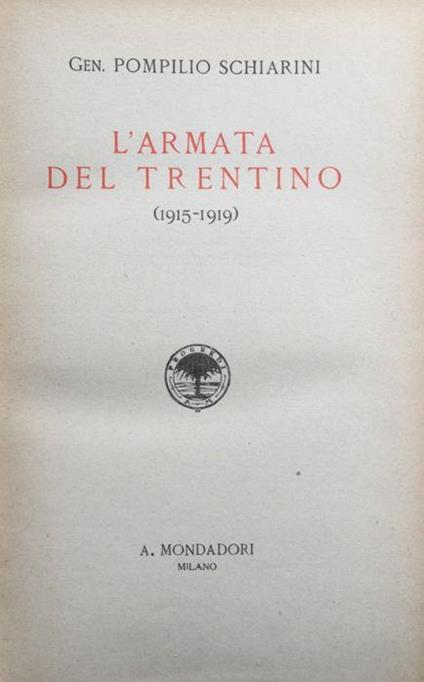 L' armata del Trentino (1915-1919) - Pompilio Schiarini - copertina